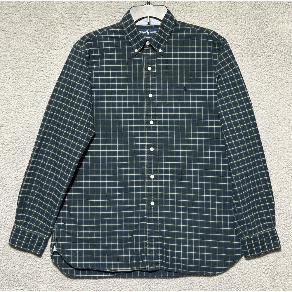 Vtg Ralph Lauren Mens Sz L Green Yellow Blue Plaid Classic Fit Button-Down Shirt